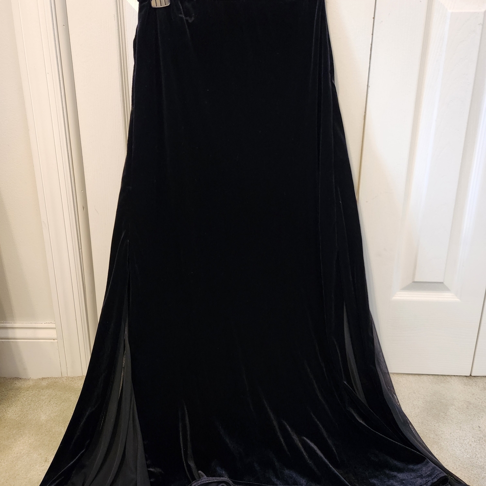Chic Vintage Black Velvet Whimsy Goth Maxi Skirt Size XL